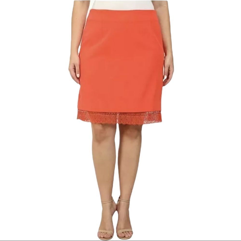 MYNT 1972 Lace Trim Orange Skirt Officecore